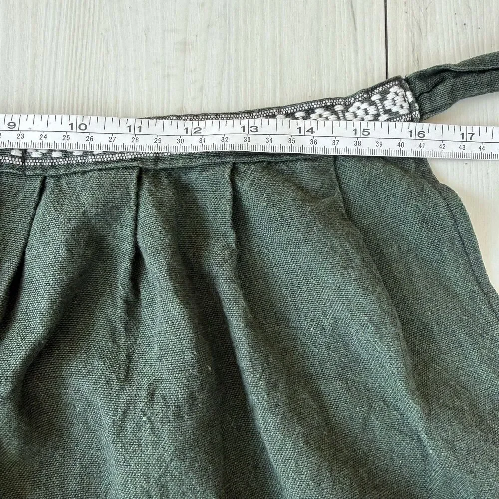Vintage Mayatex Guatemalan Half Apron Hand Woven Green Cotton W/ Pockets